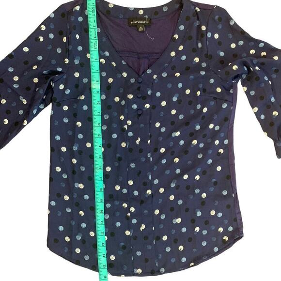 NWOT Fortune + Ivy Stitch Fix | Navy Polka Dot V-neck 3/4 Sleeve Top Blouse | XS - Picture 6 of 9